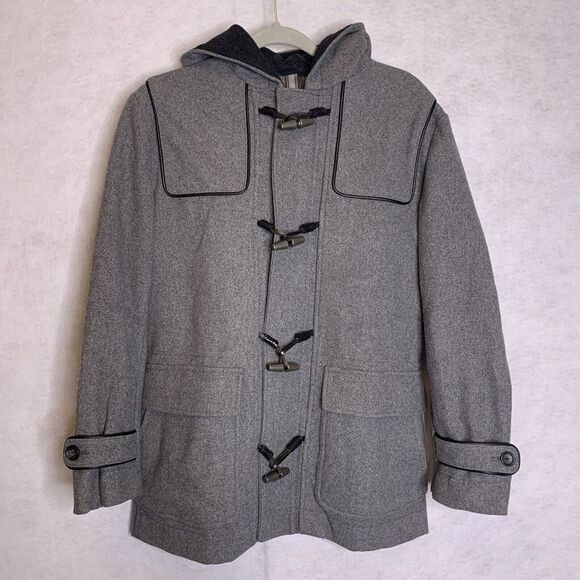 Express Coat Womens Small‎ Gray with Black Trim Pockets Wool Blend Toggle Hooded - Picture 1 of 16